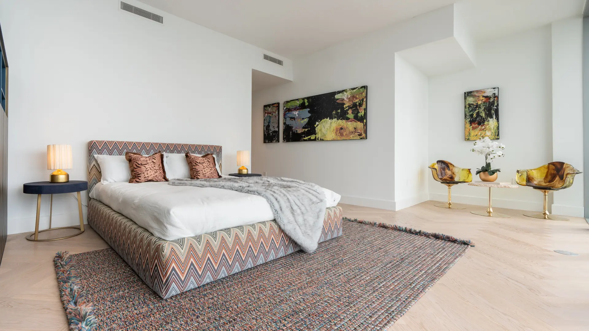Missoni zigzag bedding in guest bedroom at Biscayne Bay penthouse