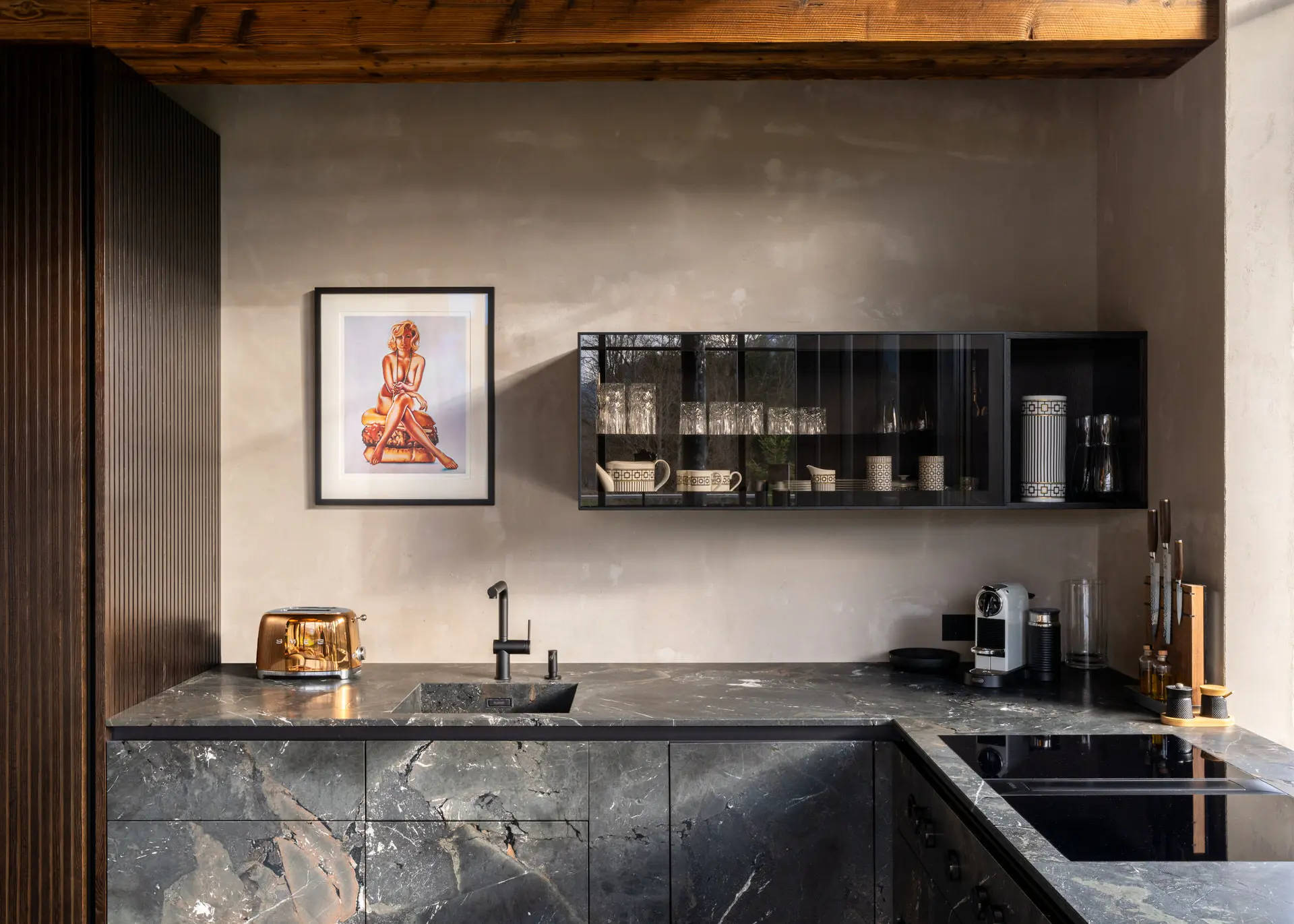 Strasser Steine kitchen with marble counter and mountain views