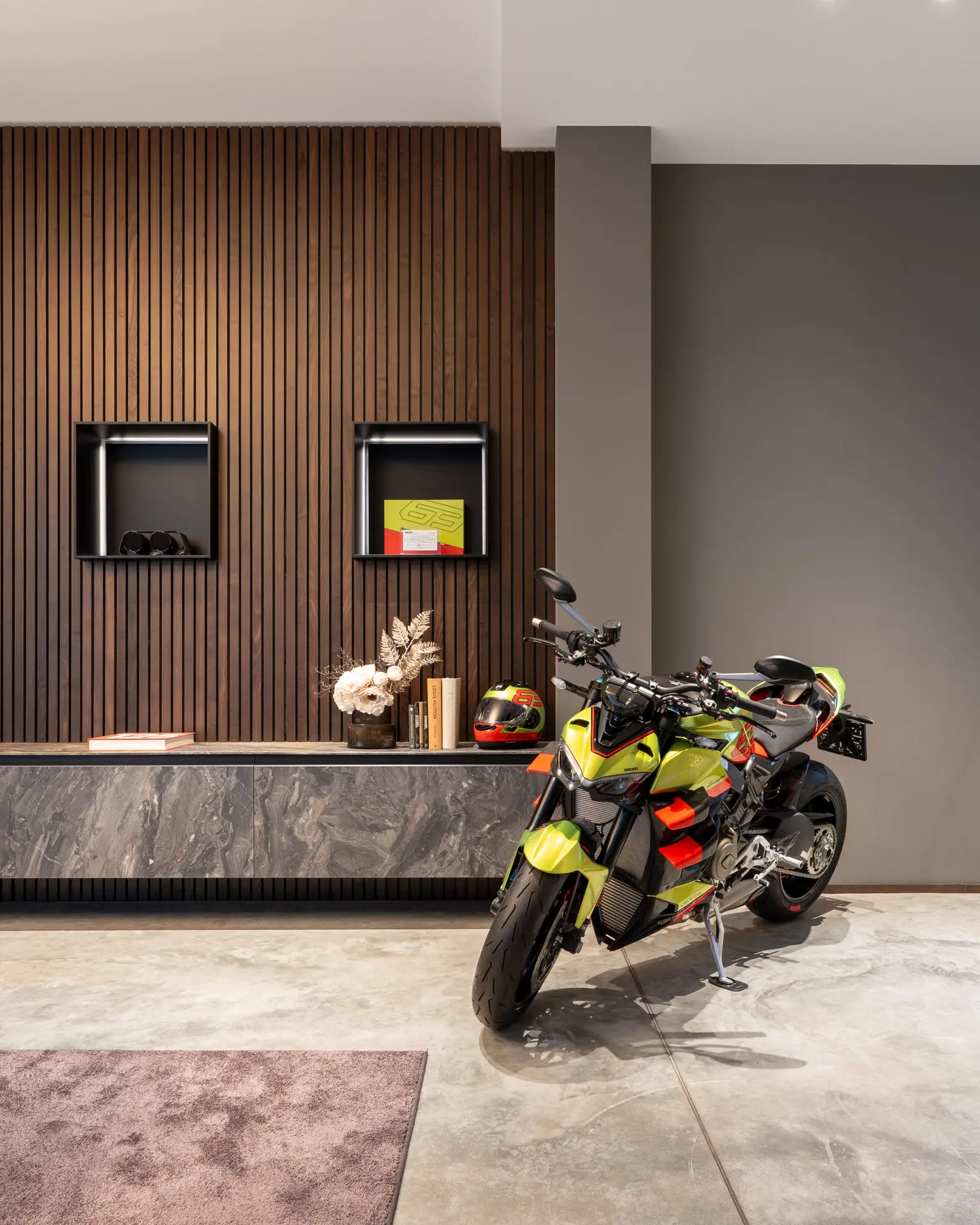 Electric motorcycle on display in the prestige showroom