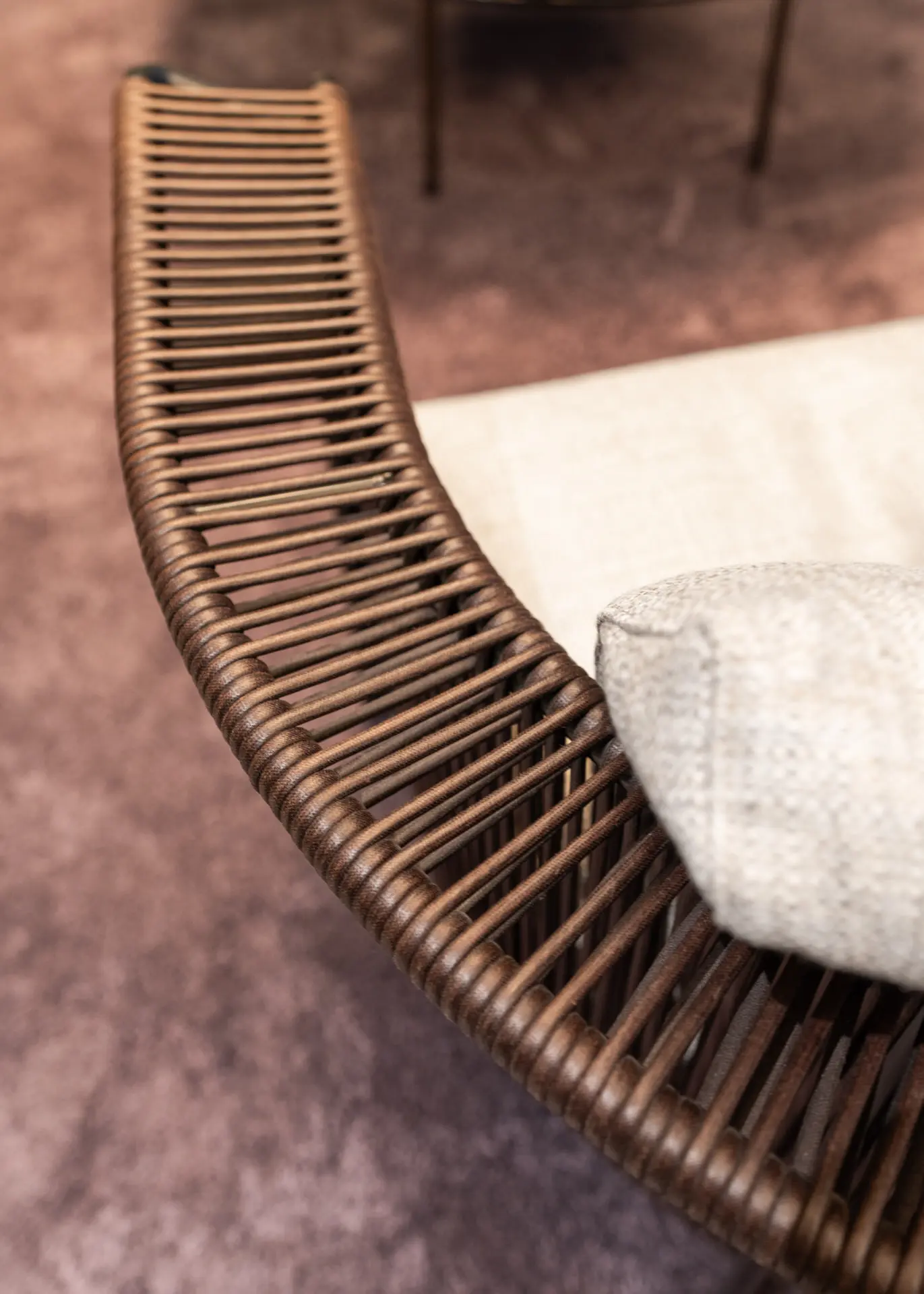 Rattan chair weave close up detail in luxury showroom lounge
