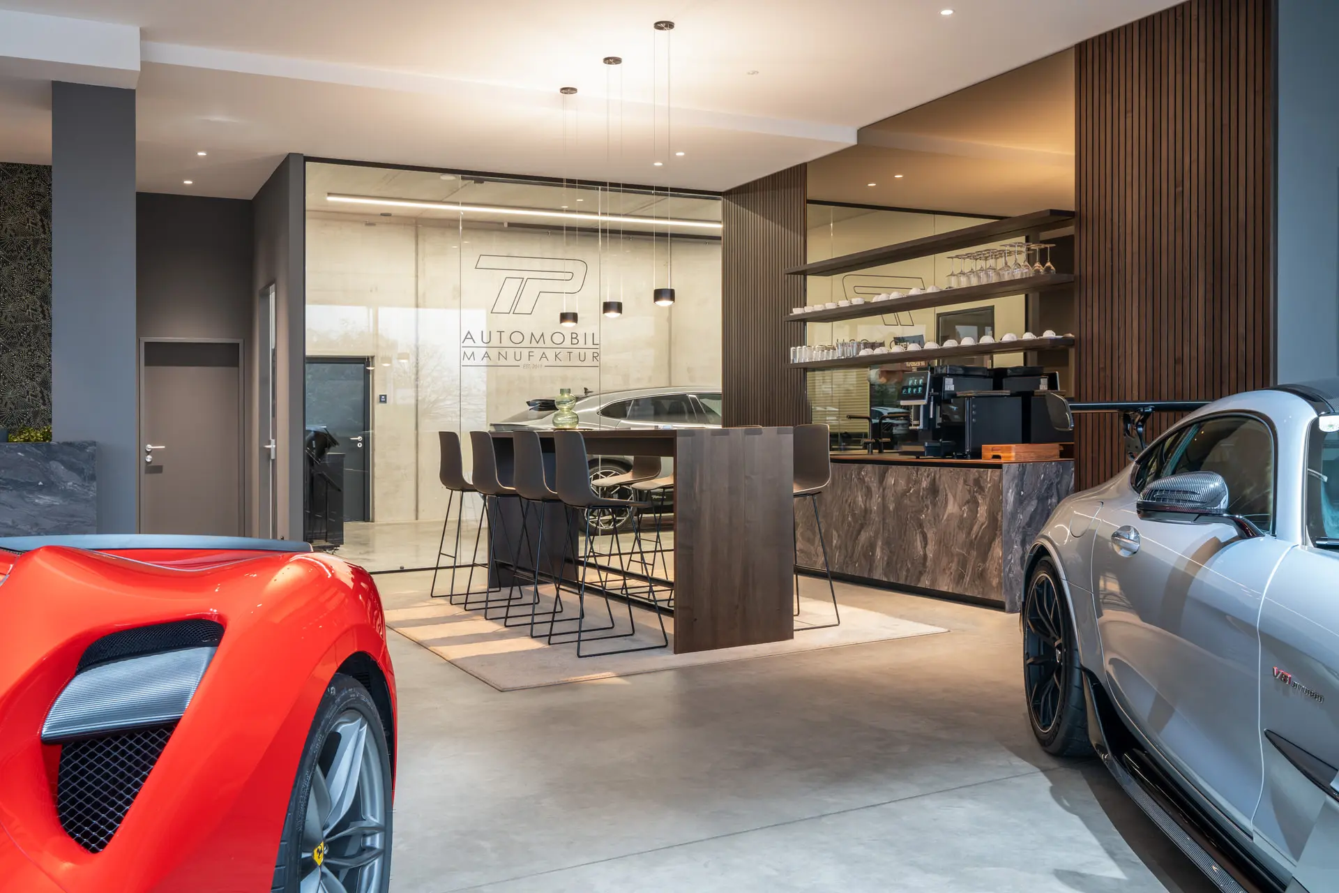 Coffee bar interior at TP Automobil Manufaktur showroom