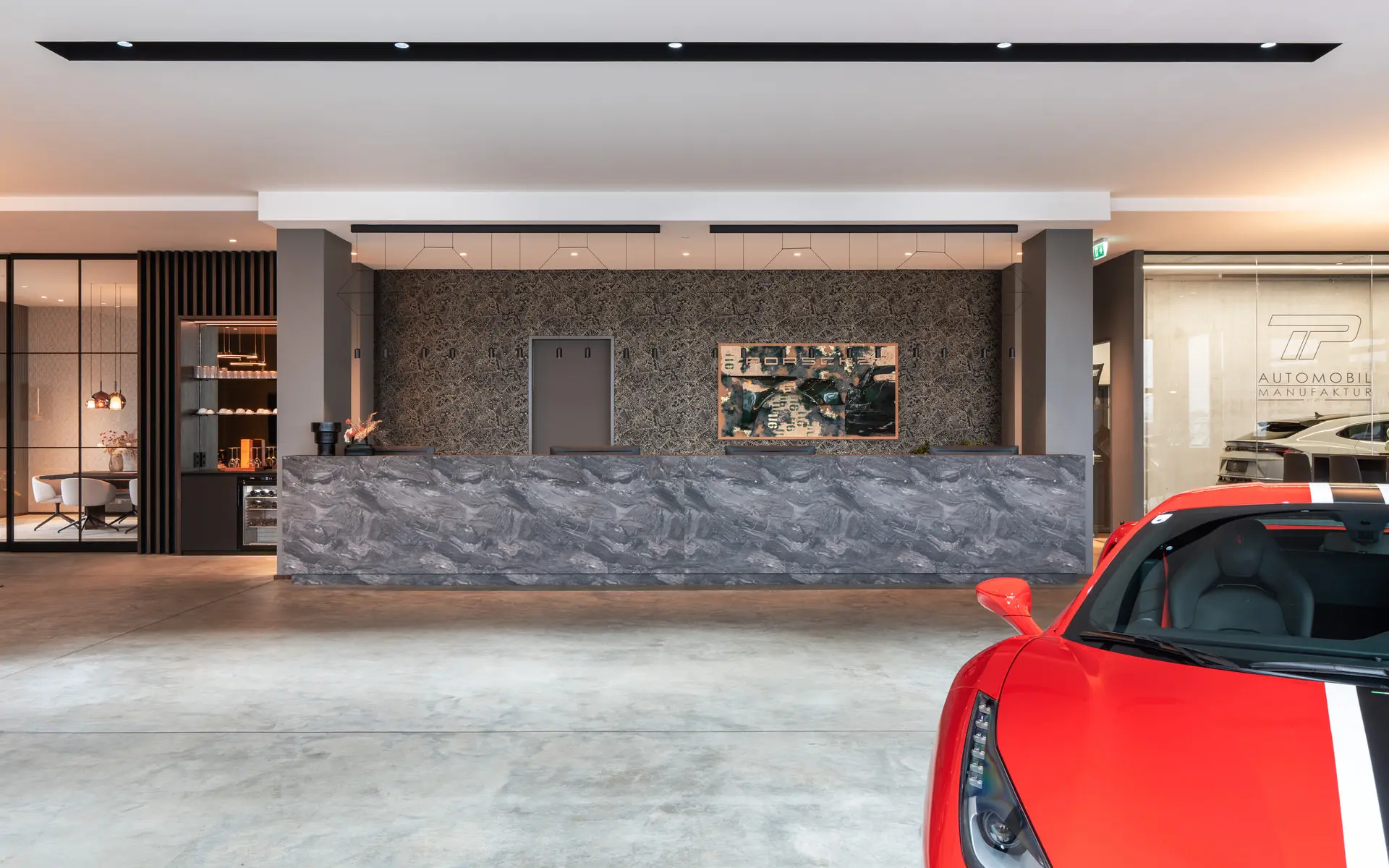 Marble reception desk at TP Automobil Manufaktur showroom